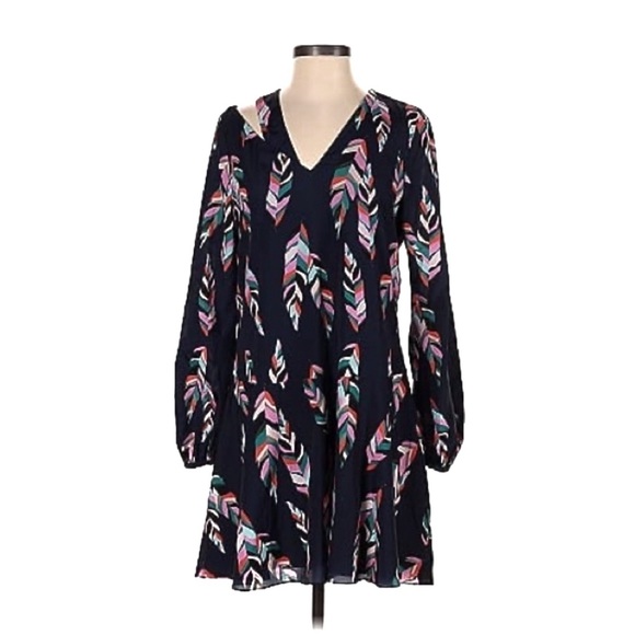 CROSBY by Mollie Burch navy multicolor feather print cutout mini dress medium - Picture 1 of 8